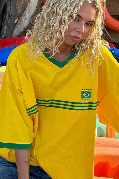 Camiseta holgada con estampado de letras y cuello redondo estilo hip hop