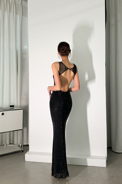 Rhinestone Cami Bodycon Backless Long Formal Dress