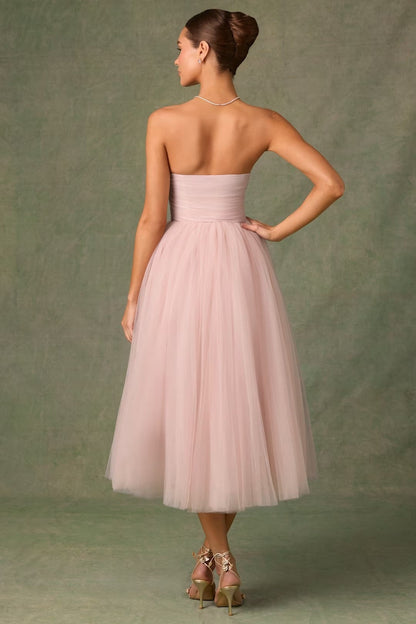 Sheer Bustier Strapless Cocktail Dress