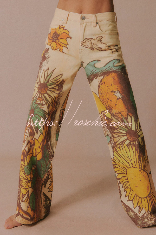 We The Free Playful Doodle Printed Mid Rise Pocket Wide Leg Pant