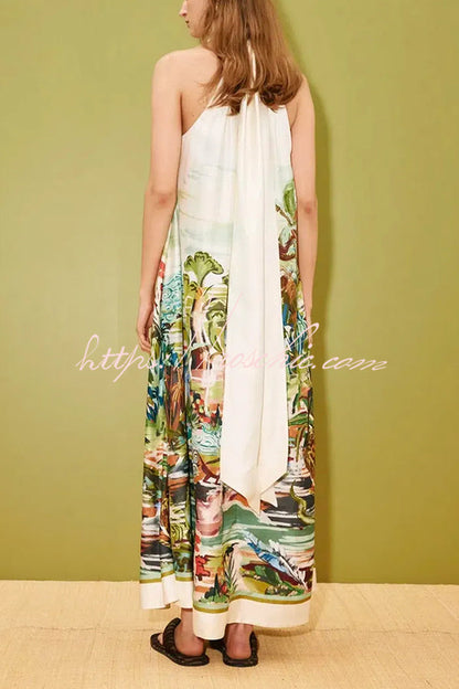 Tropical Eden Halter Neck Backless Maxi Dress