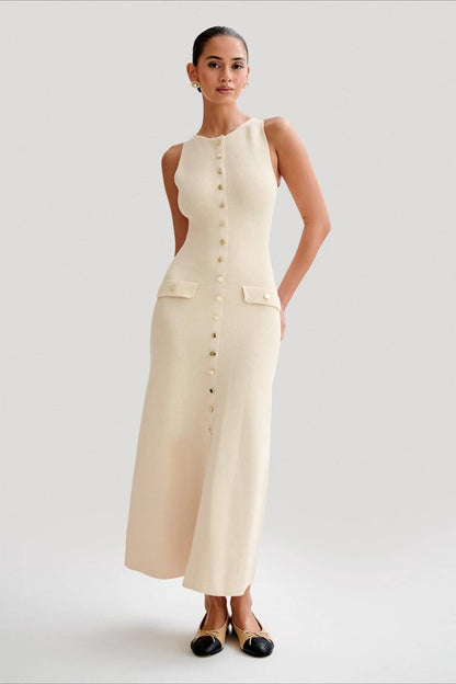 Vestido de punto sin mangas con cuello redondo