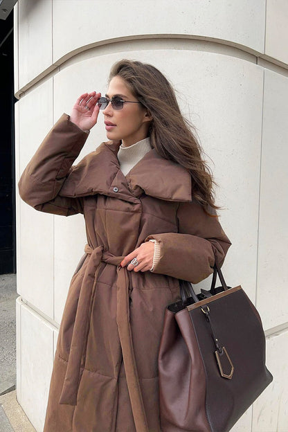 Chaqueta Puffer Larga con Cuello Alto