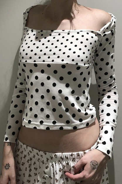 Polka Dot Contrast Trim Square Neck  Crop Top