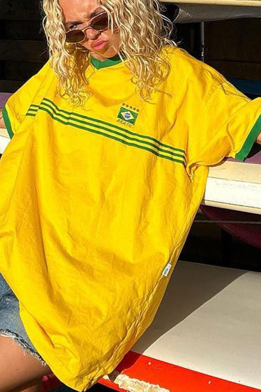 Camiseta holgada con estampado de letras y cuello redondo estilo hip hop