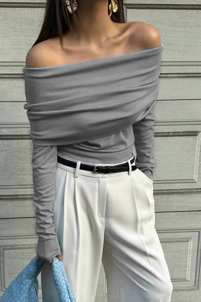 Off Shoulder Slim Knit Sweater