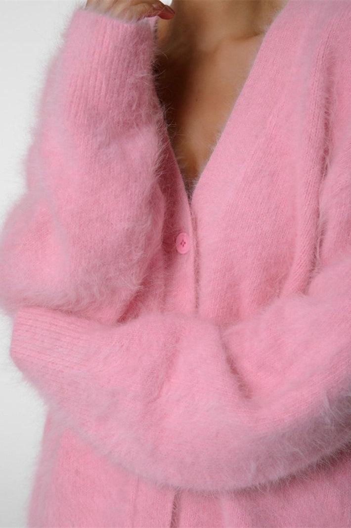 Cárdigan de punto esponjoso con cuello en V