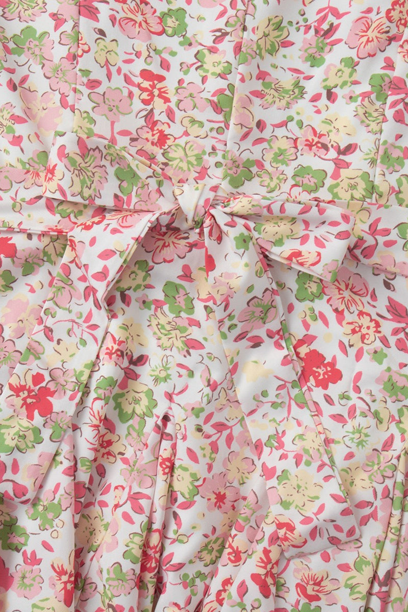 Minivestido con cuello Peter Pan, manga abullonada floral y botones