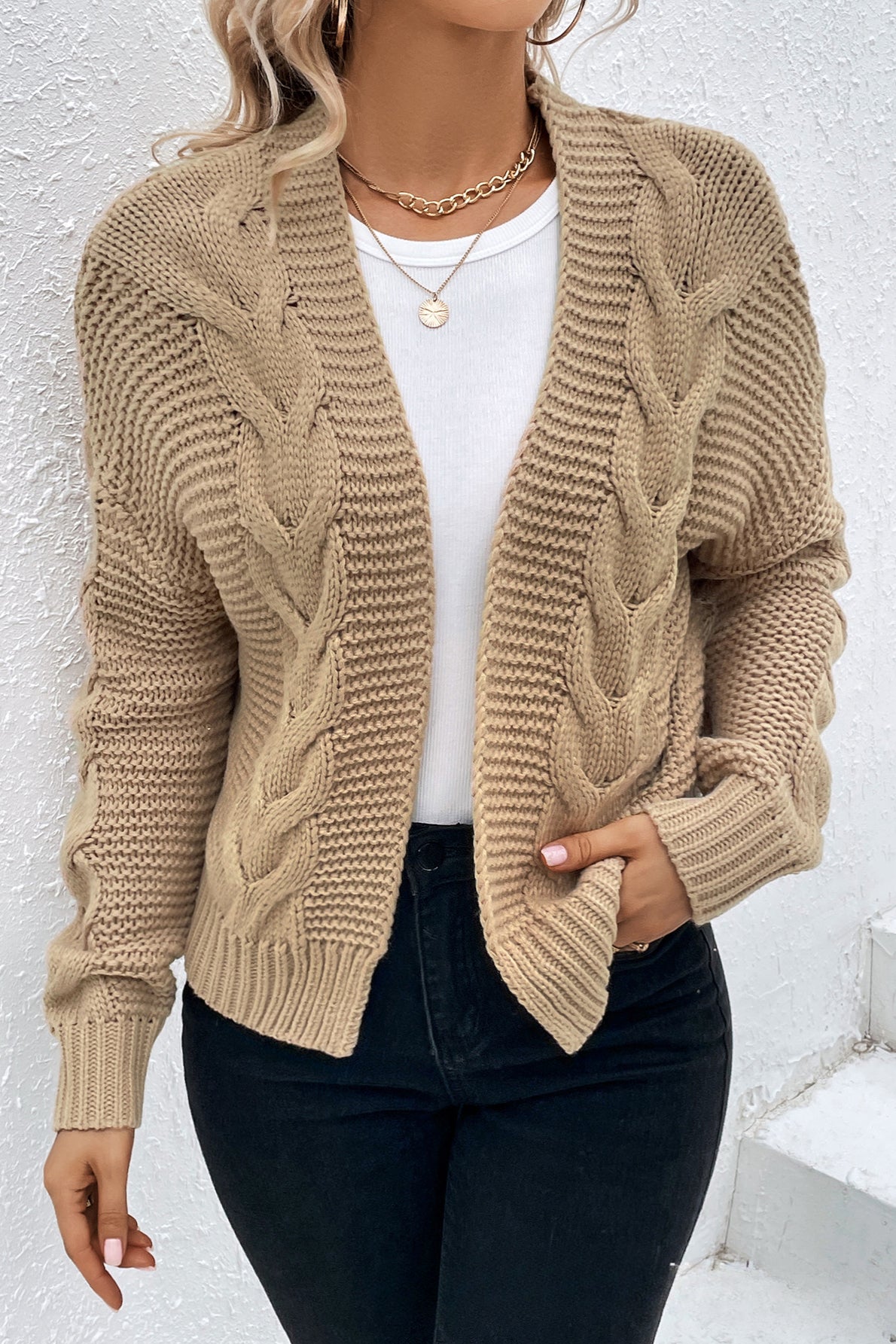 Ribbed Solid Color Long Sleeve Knit Cardigan