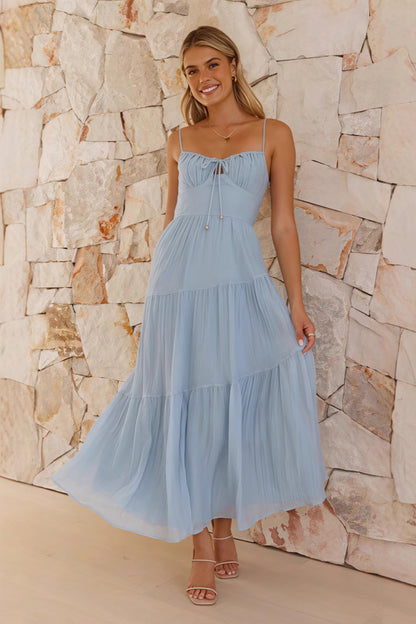 Vestido largo de vacaciones acampanado sin espalda con tirantes finos