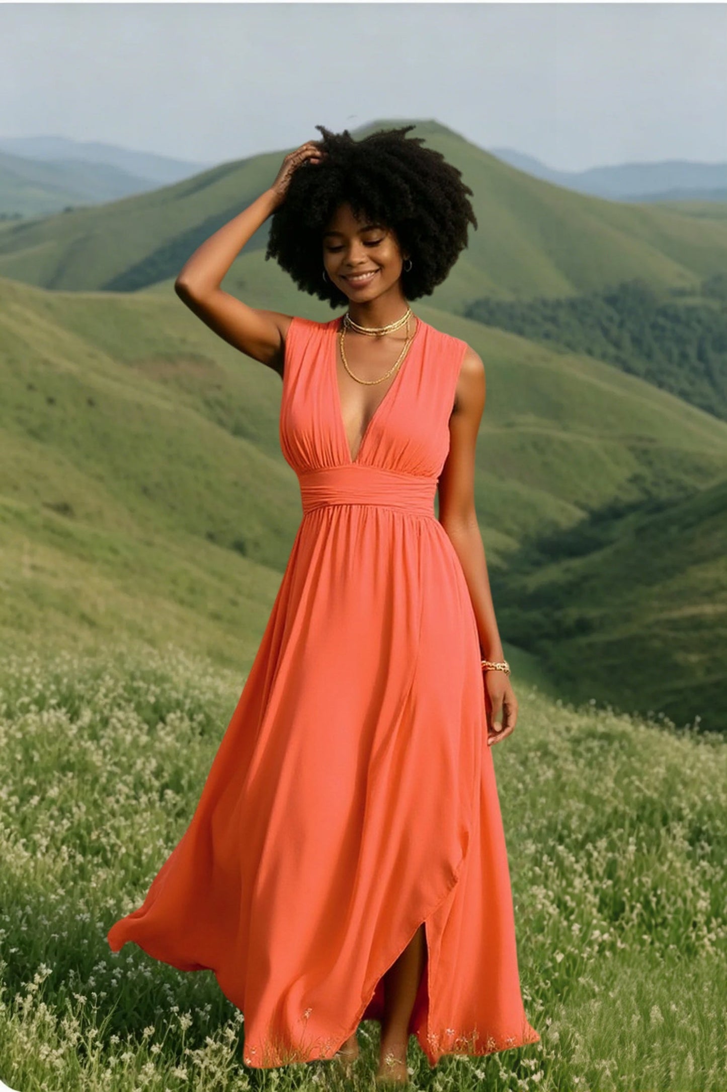 DressBetty -  Solid Women Fall Sleeveless Deep V-Neck Dresses