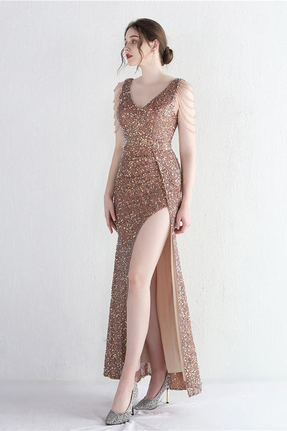 Vestido de Gala Sirena con Cuentas Distintivas