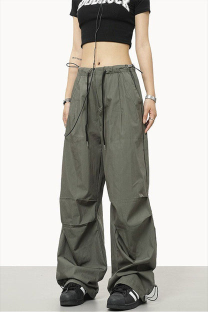 Pantalones deportivos casuales lisos con cordón y cintura elástica