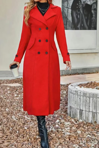 Abrigo Chic Cruzado con Solapas de Mezcla de Lana