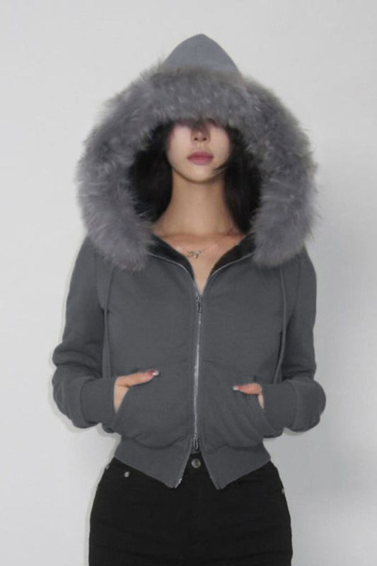 Panel Zip Fleece Hooded Jacket
