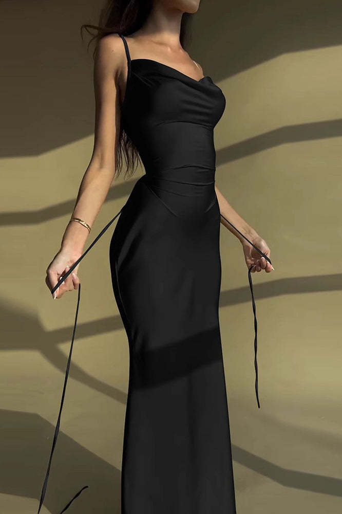 Elegant  Solid Paneled Tie Bodycon Dress