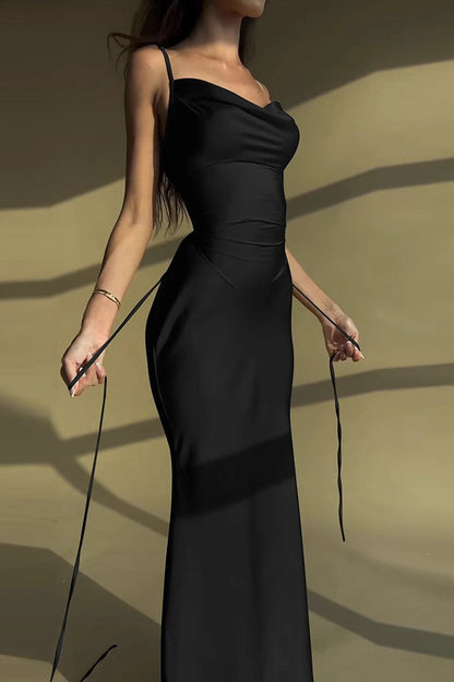 Elegant  Solid Paneled Tie Bodycon Dress