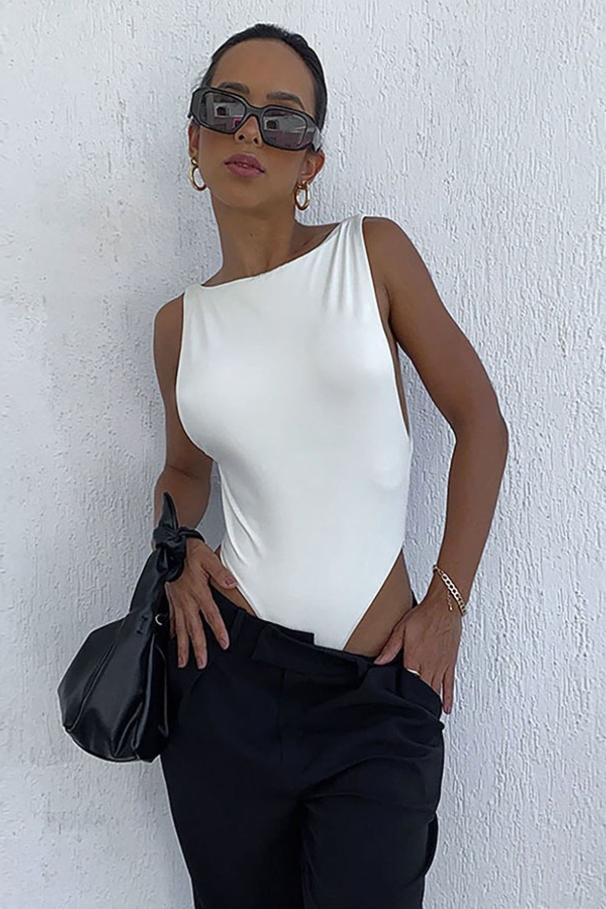 Backless Slim Solid Sporty  Bodysuit