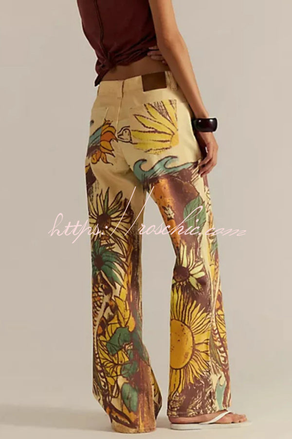 We The Free Playful Doodle Printed Mid Rise Pocket Wide Leg Pant