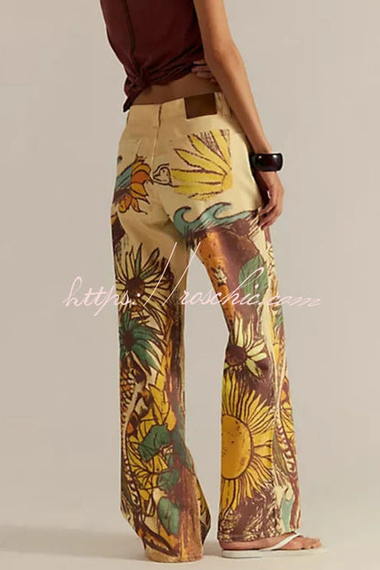 We The Free Playful Doodle Printed Mid Rise Pocket Wide Leg Pant