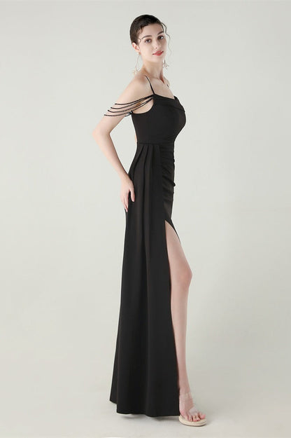 Vestido de fiesta de sirena de satén con tirantes finos