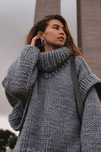 Suéter de cuello alto con diseño de retazos, grueso y esponjoso