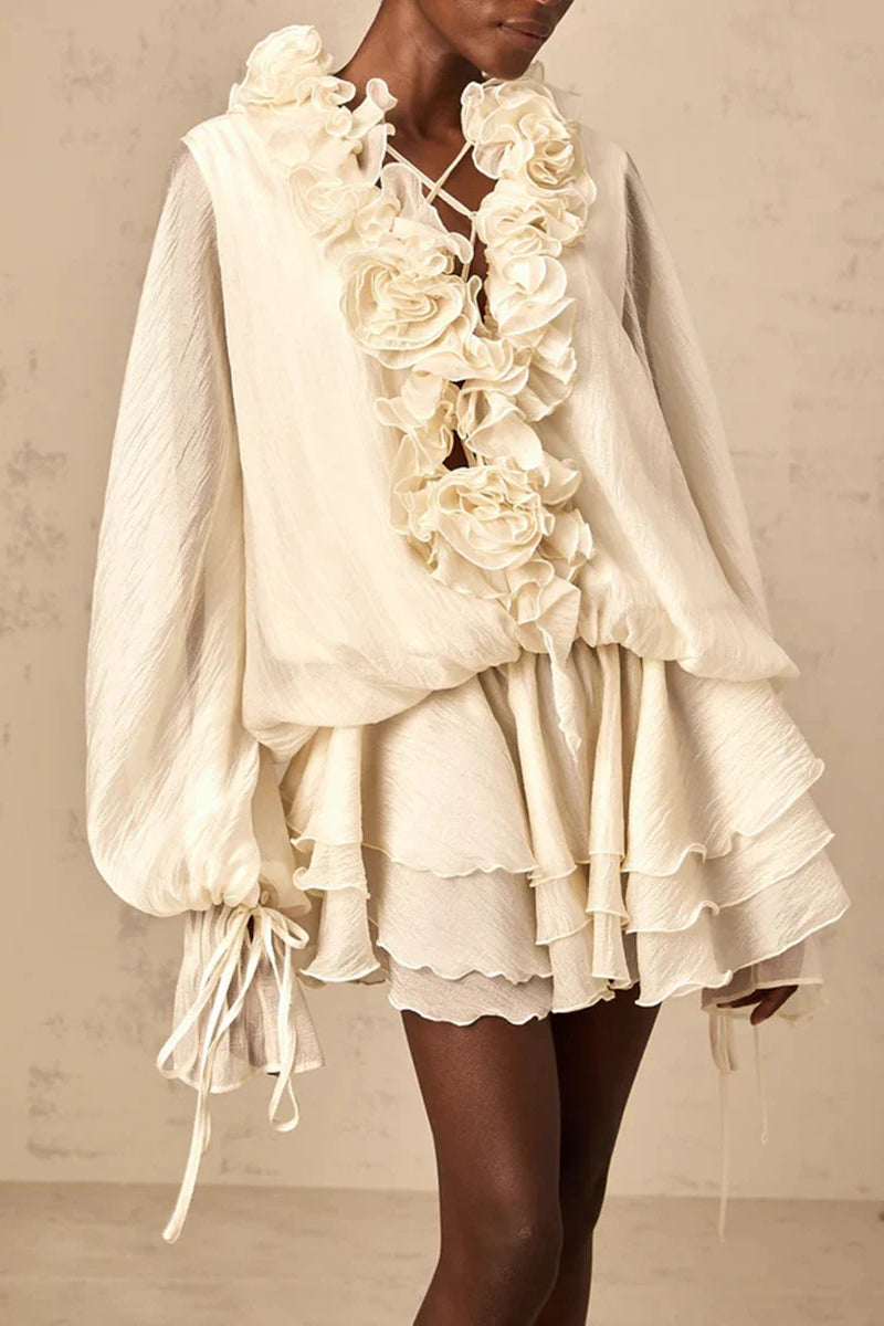 Vestido bohemio holgado con volantes y pliegues
