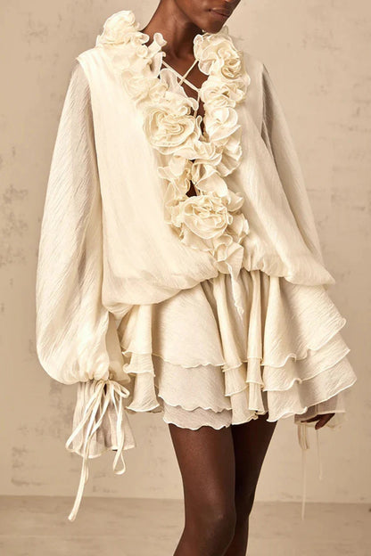 Vestido bohemio holgado con volantes y pliegues