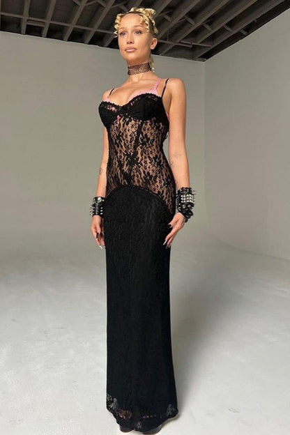 Sheer Plunge Neck Slip Dress
