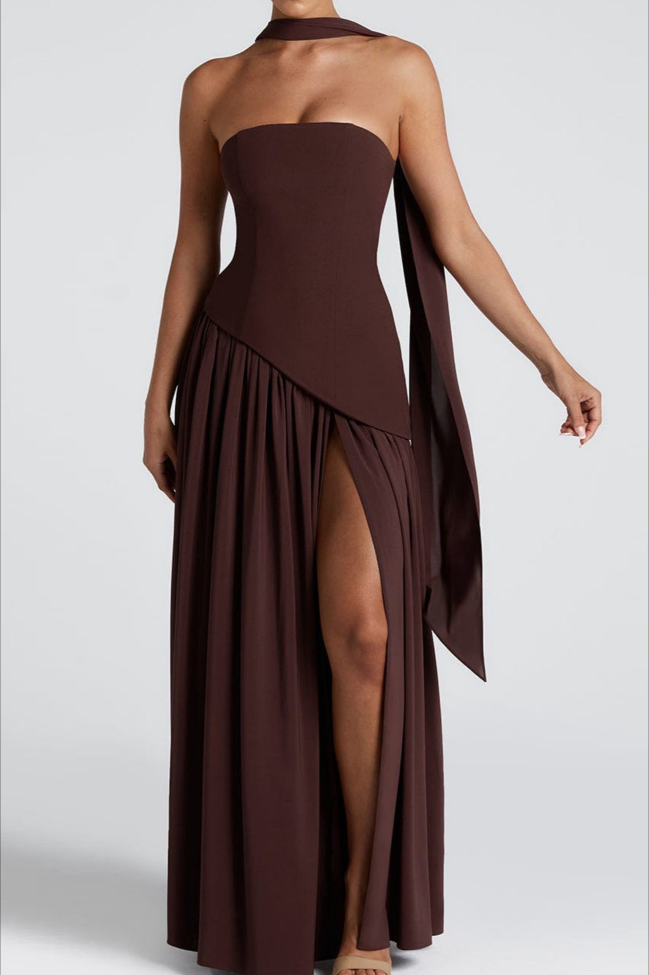 Color Block  Strapless Off Shoulder Slim Formal Dress