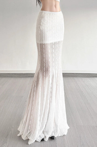 Sheer Lace Mermaid Slit Maxi Skirt
