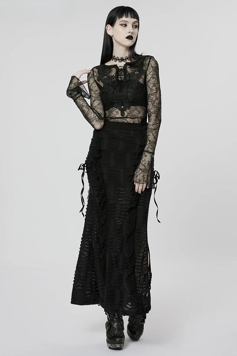 Women's Gothic Gorgeous Wavy 3D Lace  Long Dark Style Fashion Personality Skirt