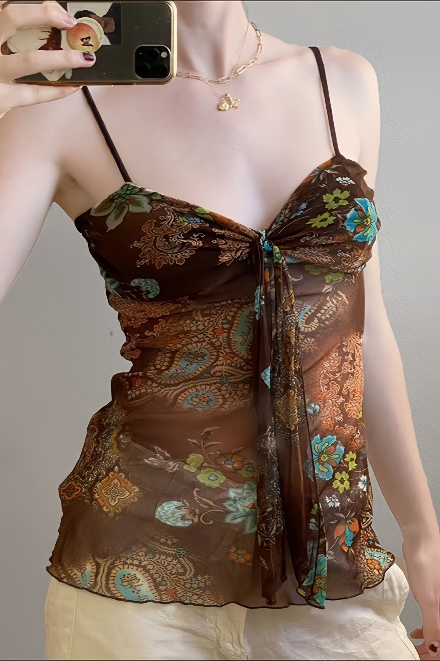 Top lencero vintage ajustado con estampado
