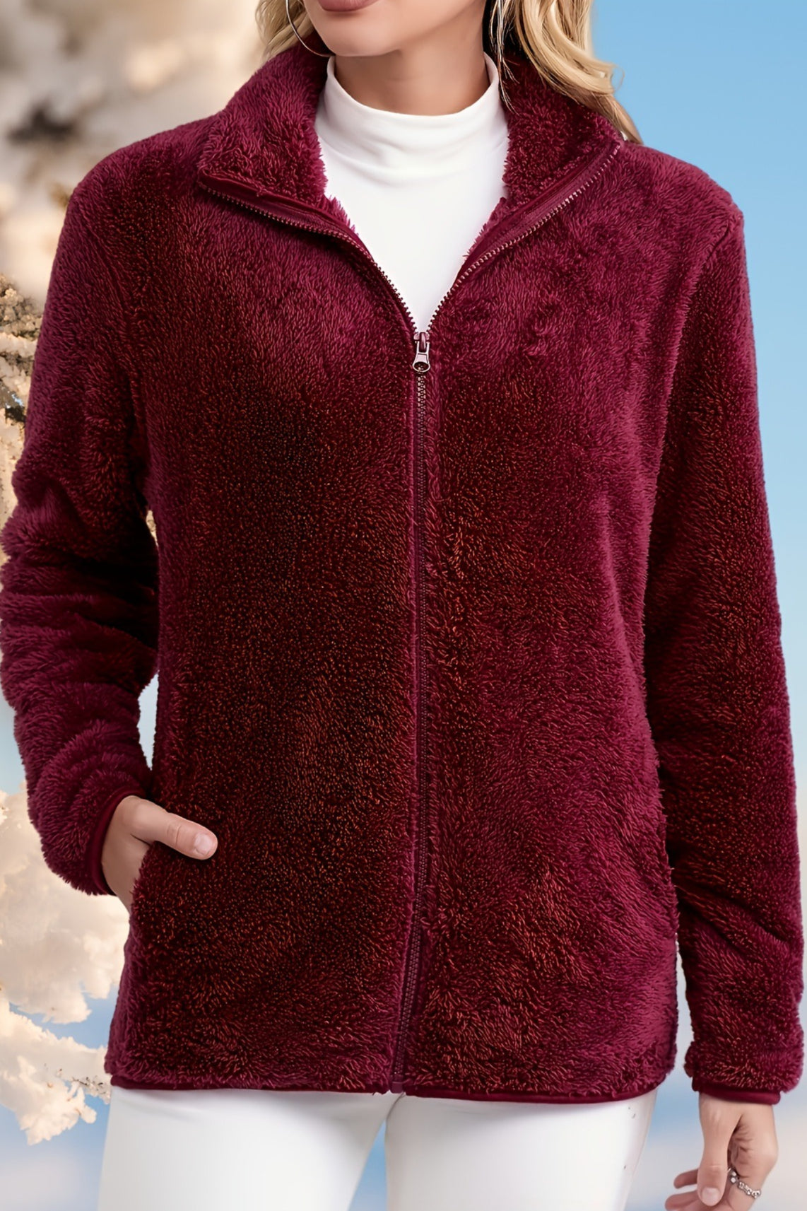 Chaqueta Casual Afelpada con Cremallera