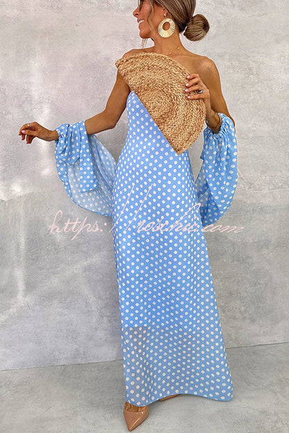 Alyasia Chiffon Polka Dot Print Split Balloon Sleeve Back Smocked Maxi Dress