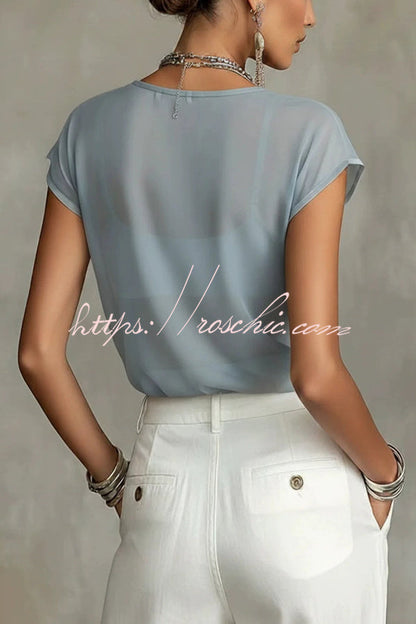 Peony Print Round Neck Chiffon Blouse