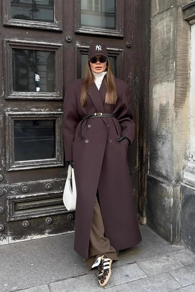 Classic Double-Breasted Lapel Long Overcoat