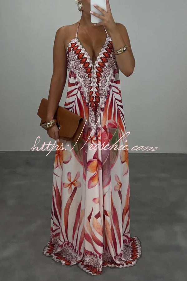 Bohemian Style Unique Print Sleeveless Backless Loose Maxi Dress