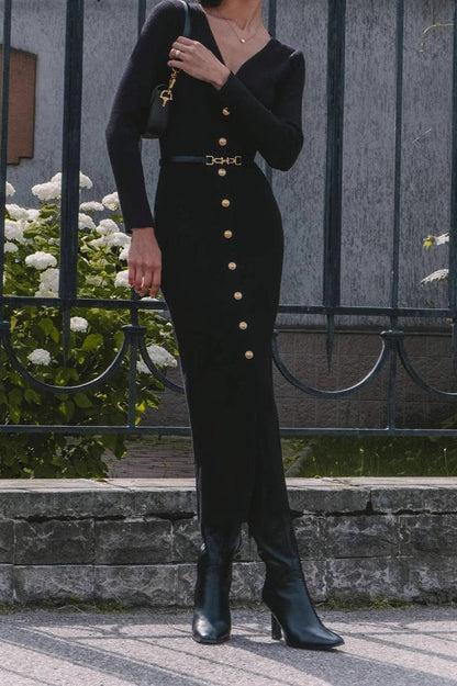 Long Sleeve Button Sweater Dress