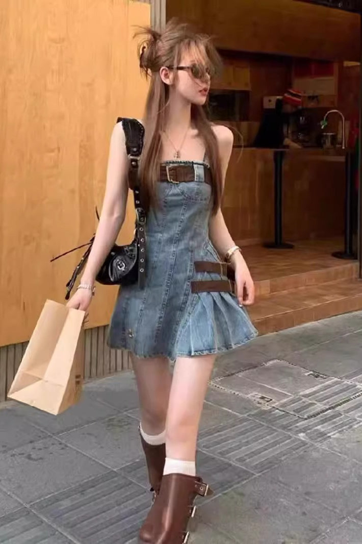 High Waist  Denim Dress
