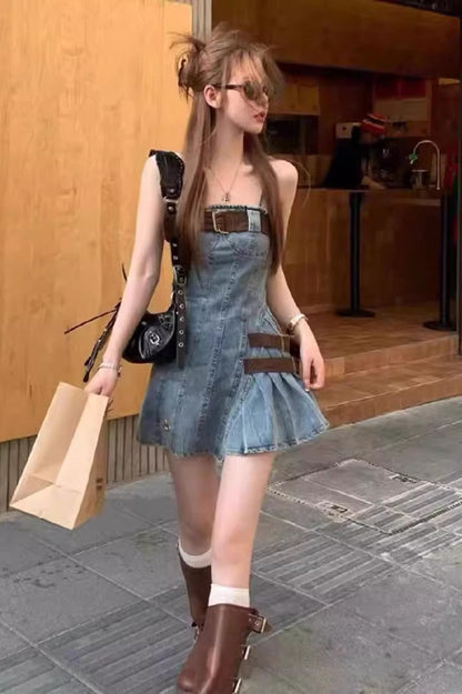 High Waist  Denim Dress
