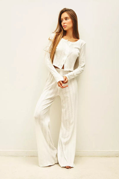 Soft Casual Cutout Jacquard Two Piece Set