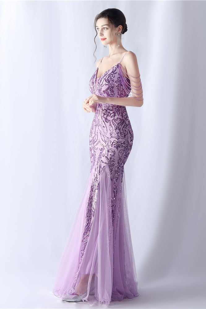 Vestido maxi de cóctel de malla con abalorios