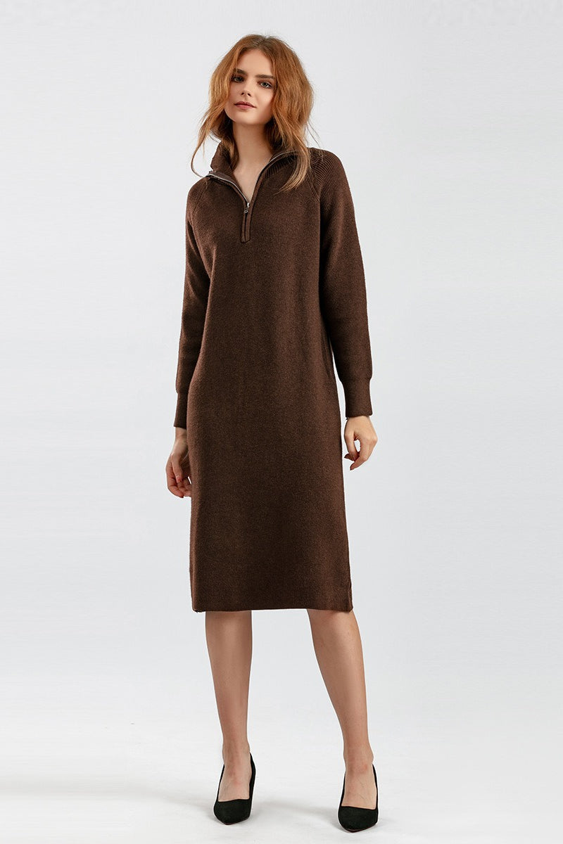 Zipper Pullover Sweater Dress