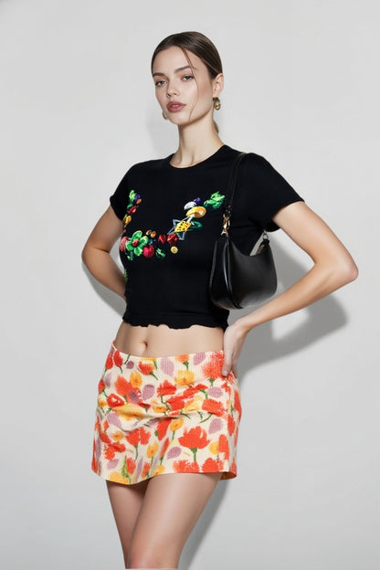 Colorful Floral Sequin Vacation Skirt