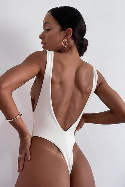 Backless Slim Solid Sporty  Bodysuit