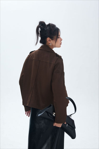 Chaqueta motera de ante con frente abierto