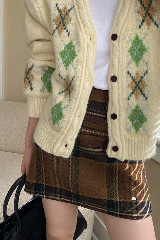 Plaid Color Block High Waist Skirt