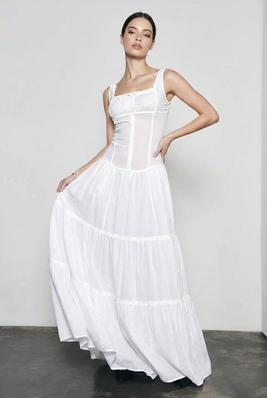 Ruched Front Button Maxi Vacation Dress