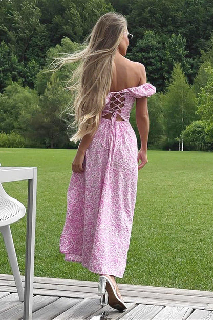 Off Shoulder Slim Split Long Floral Dress